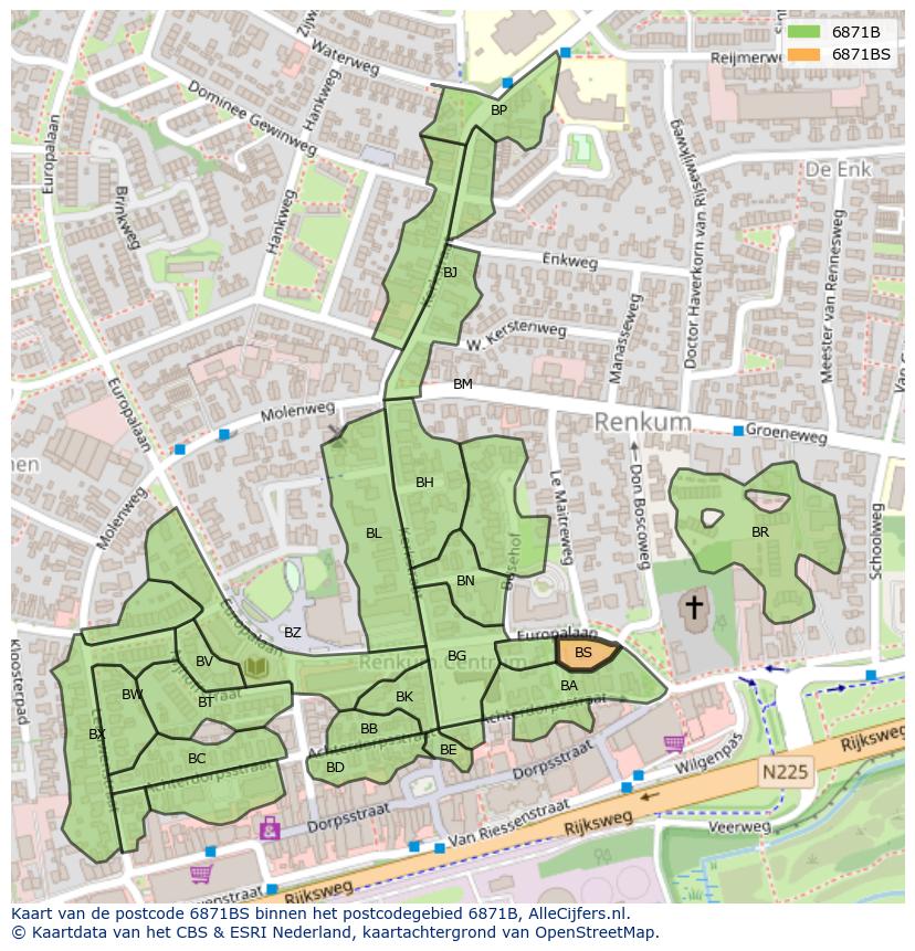Afbeelding van het postcodegebied 6871 BS op de kaart.