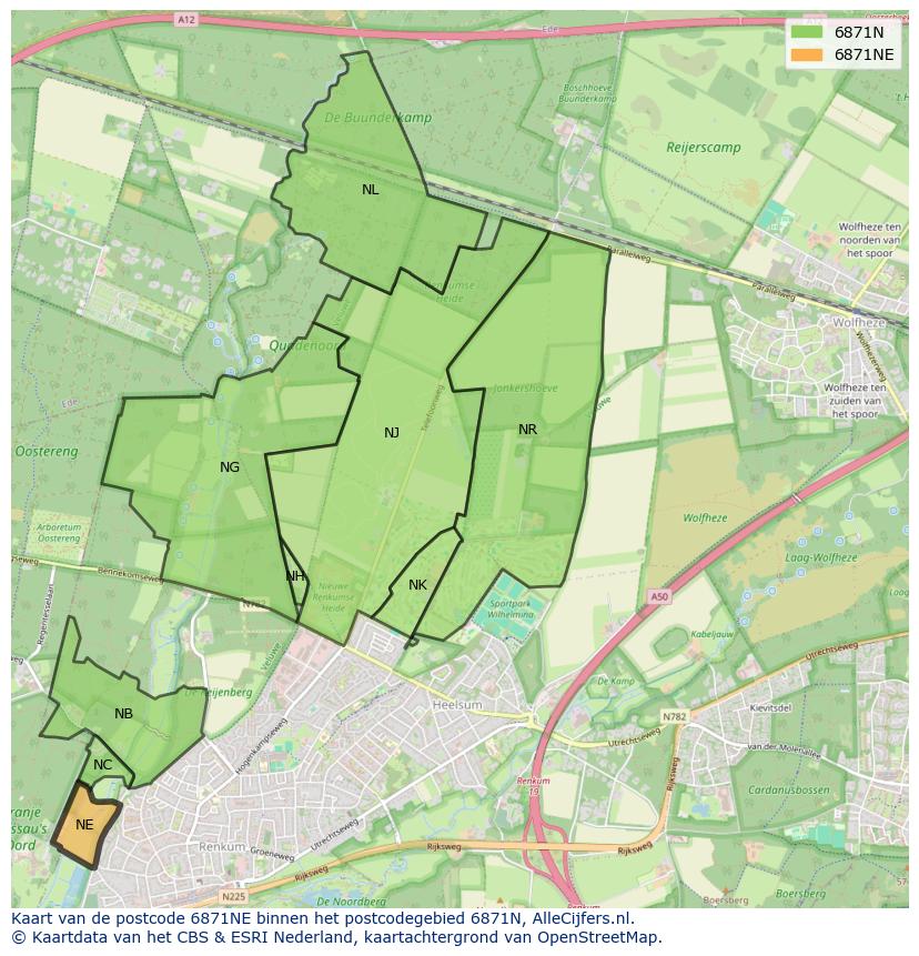 Afbeelding van het postcodegebied 6871 NE op de kaart.