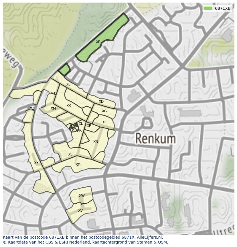 Afbeelding van het postcodegebied 6871 XB op de kaart.