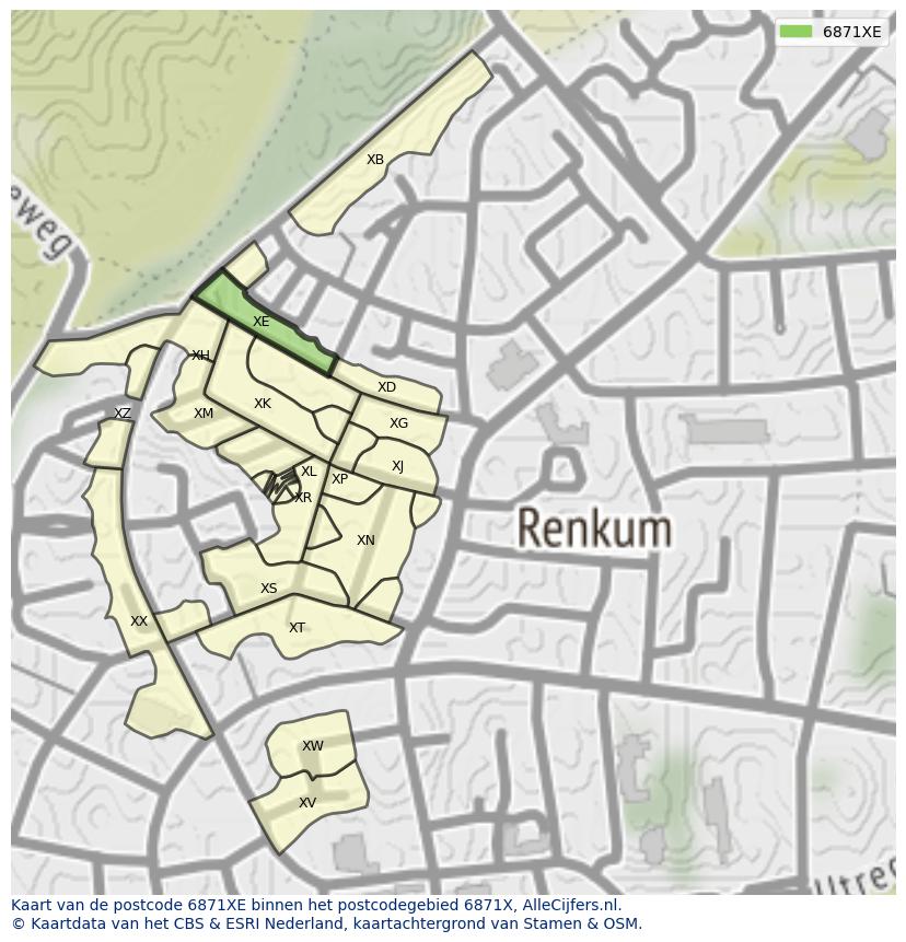 Afbeelding van het postcodegebied 6871 XE op de kaart.