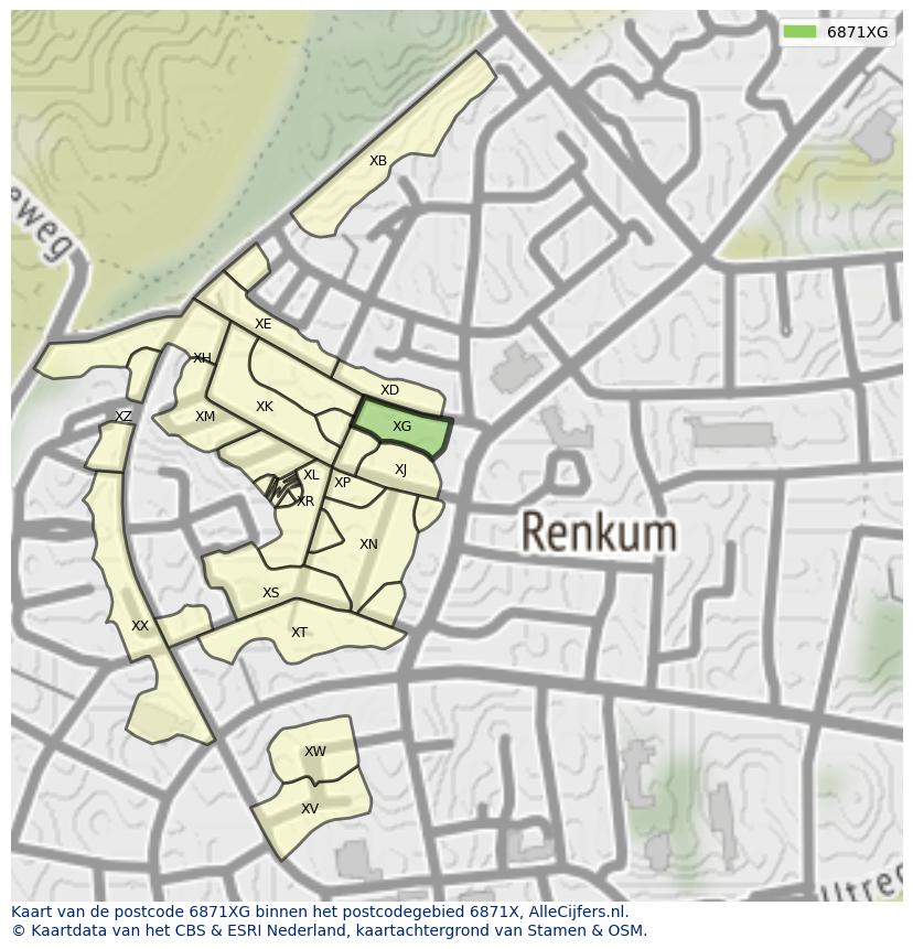 Afbeelding van het postcodegebied 6871 XG op de kaart.
