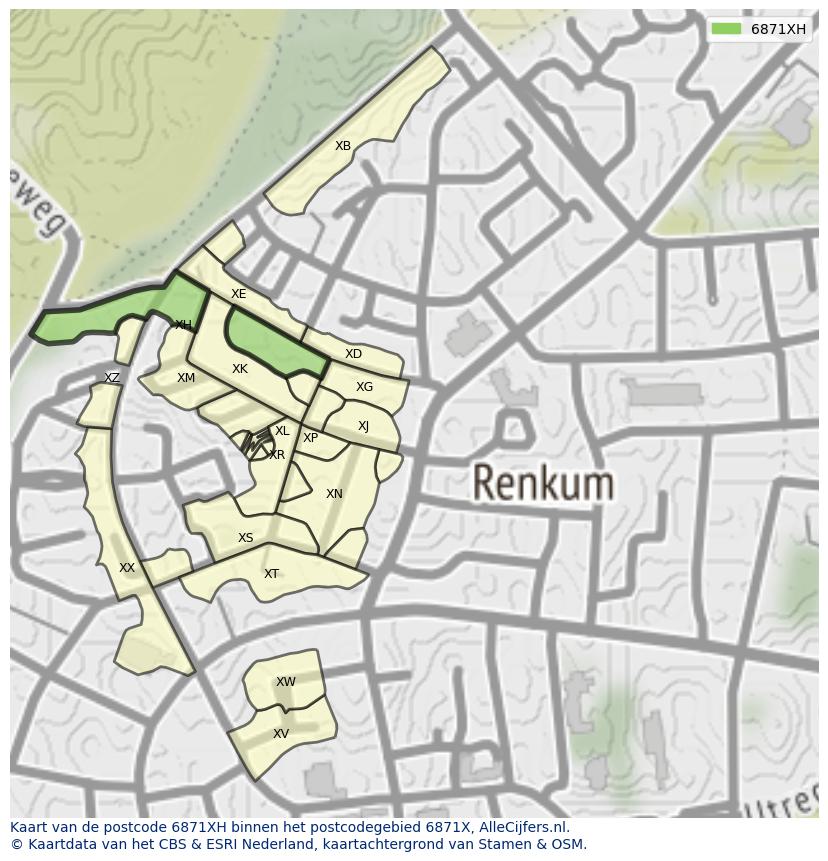 Afbeelding van het postcodegebied 6871 XH op de kaart.