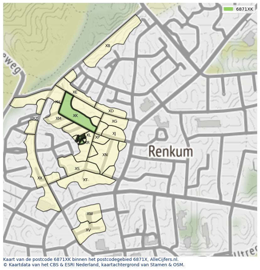 Afbeelding van het postcodegebied 6871 XK op de kaart.