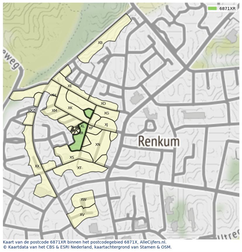 Afbeelding van het postcodegebied 6871 XR op de kaart.