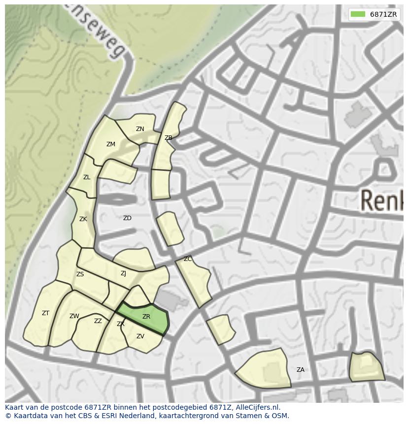 Afbeelding van het postcodegebied 6871 ZR op de kaart.