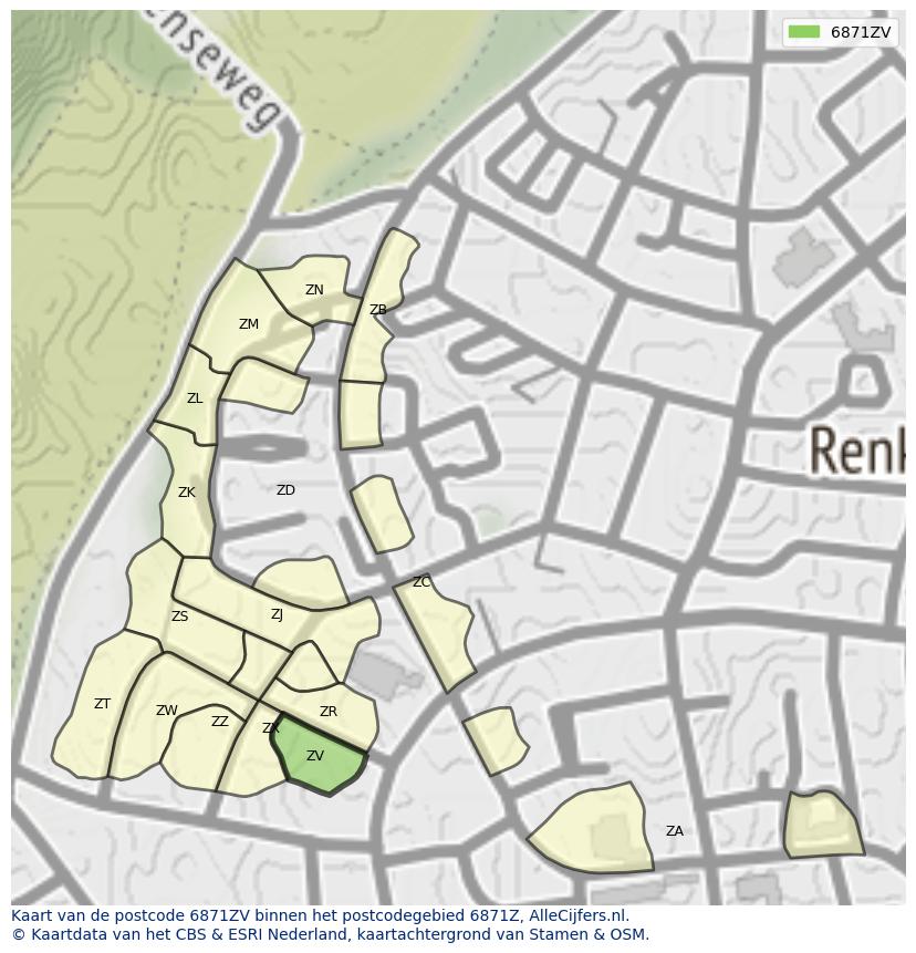Afbeelding van het postcodegebied 6871 ZV op de kaart.