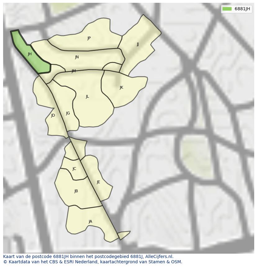Afbeelding van het postcodegebied 6881 JH op de kaart.