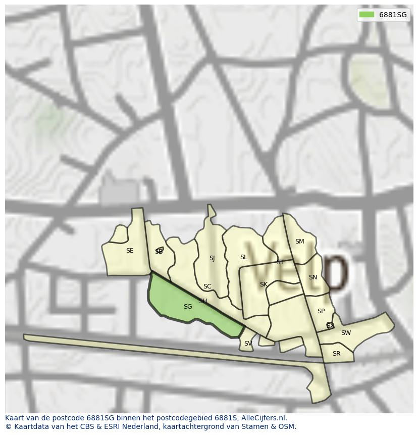 Afbeelding van het postcodegebied 6881 SG op de kaart.