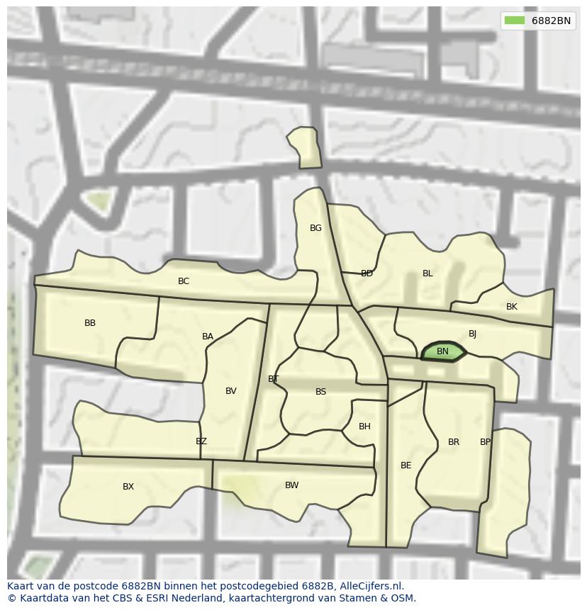 Afbeelding van het postcodegebied 6882 BN op de kaart.