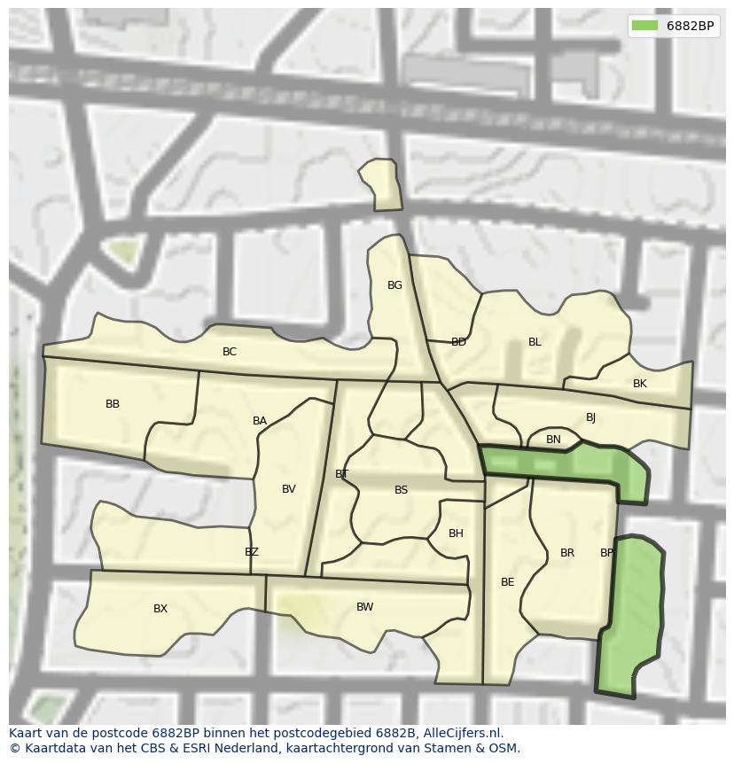 Afbeelding van het postcodegebied 6882 BP op de kaart.