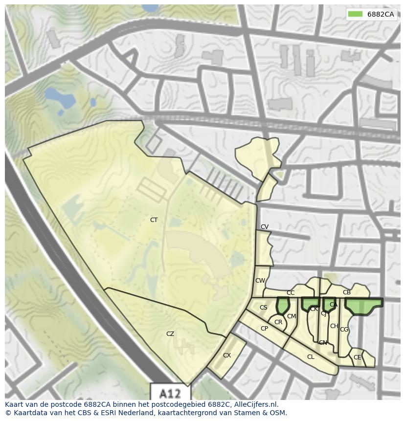 Afbeelding van het postcodegebied 6882 CA op de kaart.