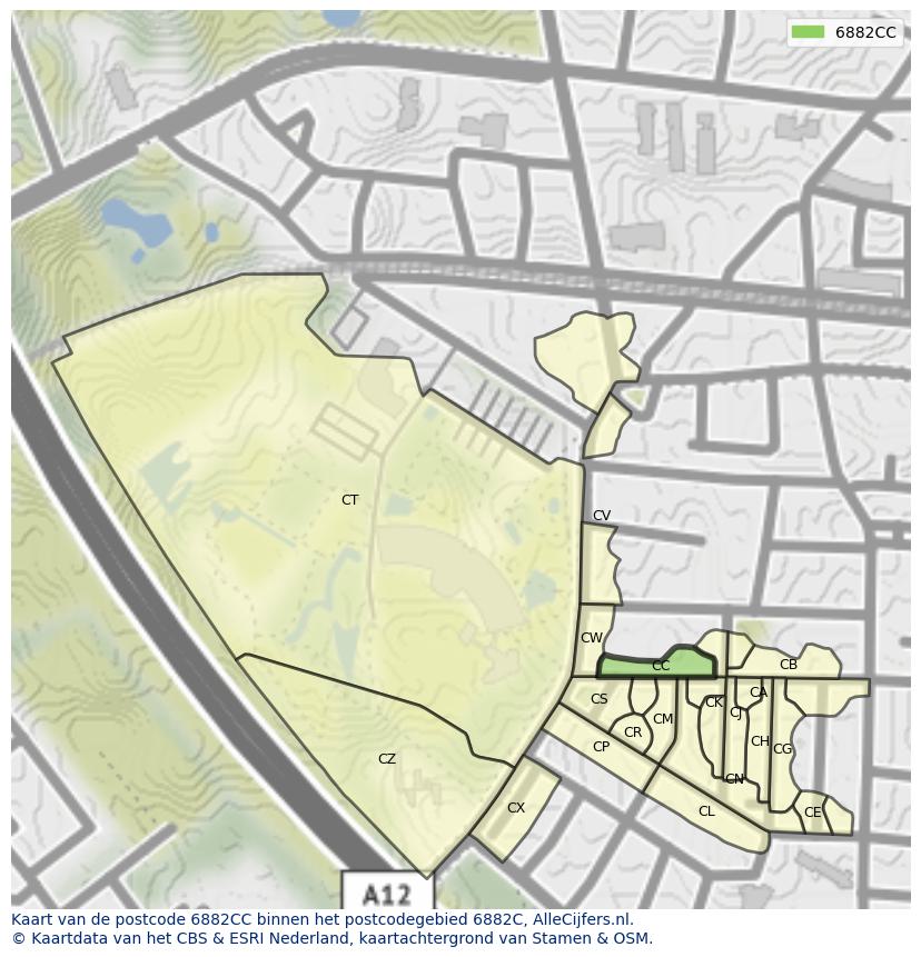 Afbeelding van het postcodegebied 6882 CC op de kaart.
