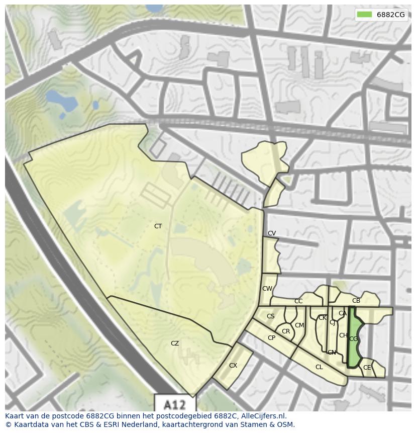 Afbeelding van het postcodegebied 6882 CG op de kaart.