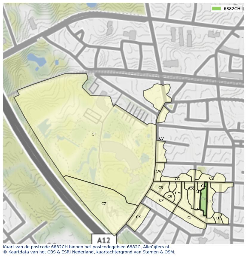 Afbeelding van het postcodegebied 6882 CH op de kaart.