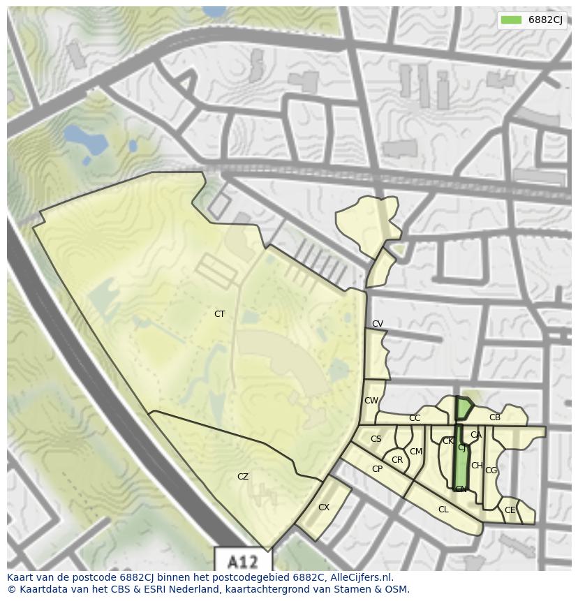 Afbeelding van het postcodegebied 6882 CJ op de kaart.