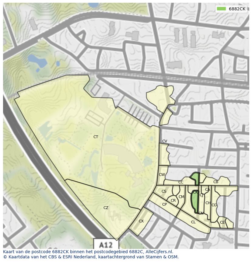 Afbeelding van het postcodegebied 6882 CK op de kaart.