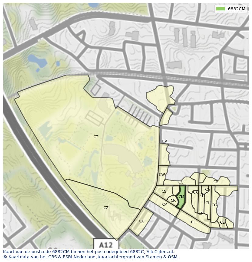 Afbeelding van het postcodegebied 6882 CM op de kaart.