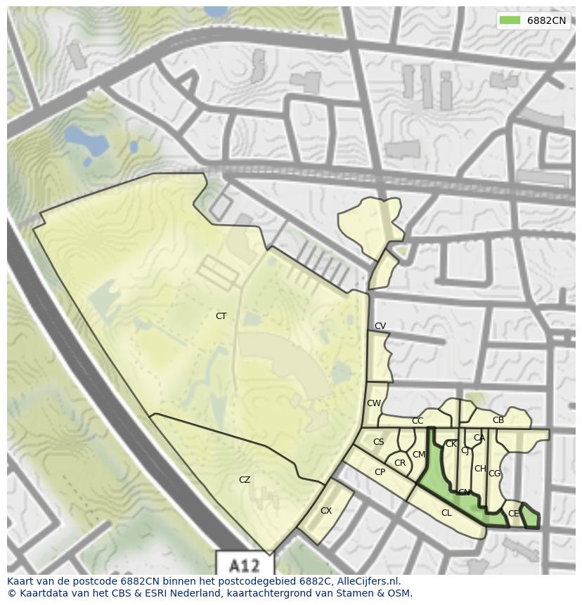 Afbeelding van het postcodegebied 6882 CN op de kaart.