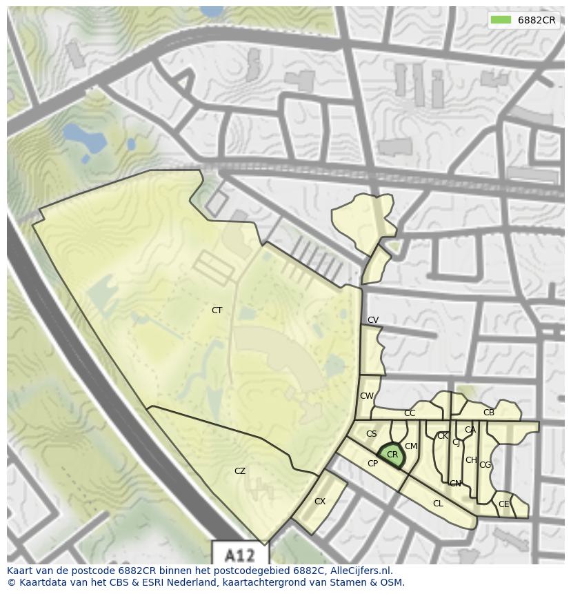 Afbeelding van het postcodegebied 6882 CR op de kaart.