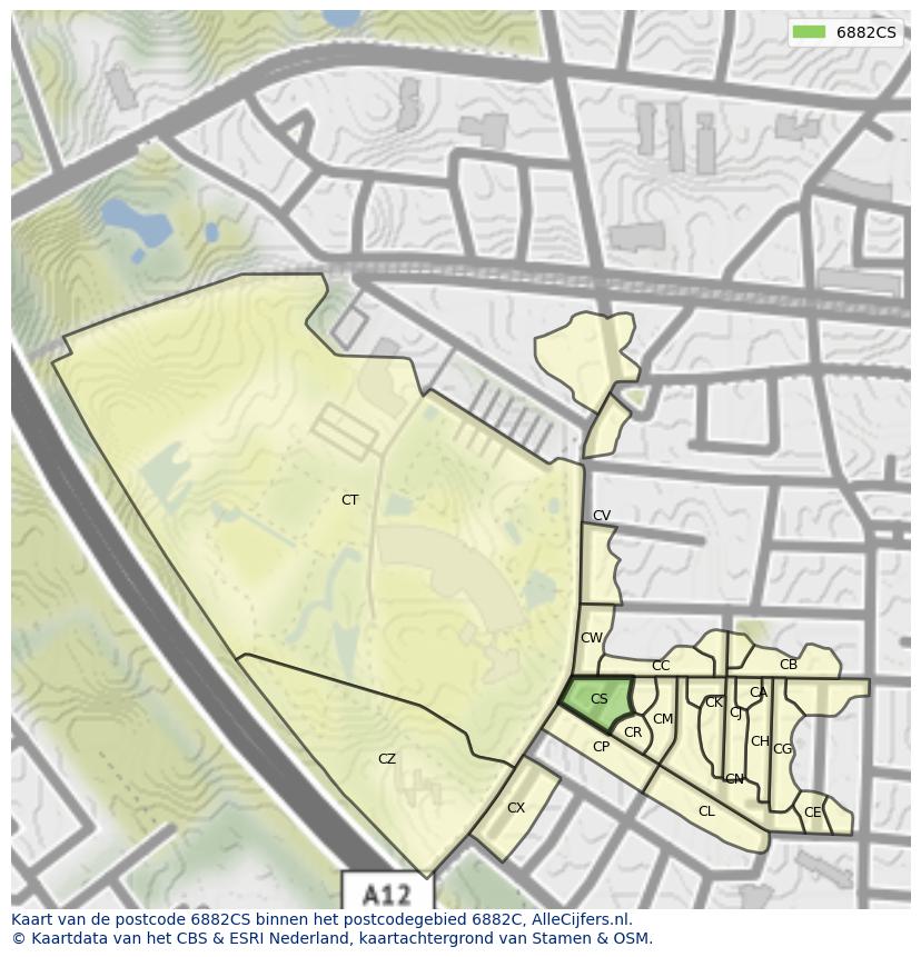 Afbeelding van het postcodegebied 6882 CS op de kaart.