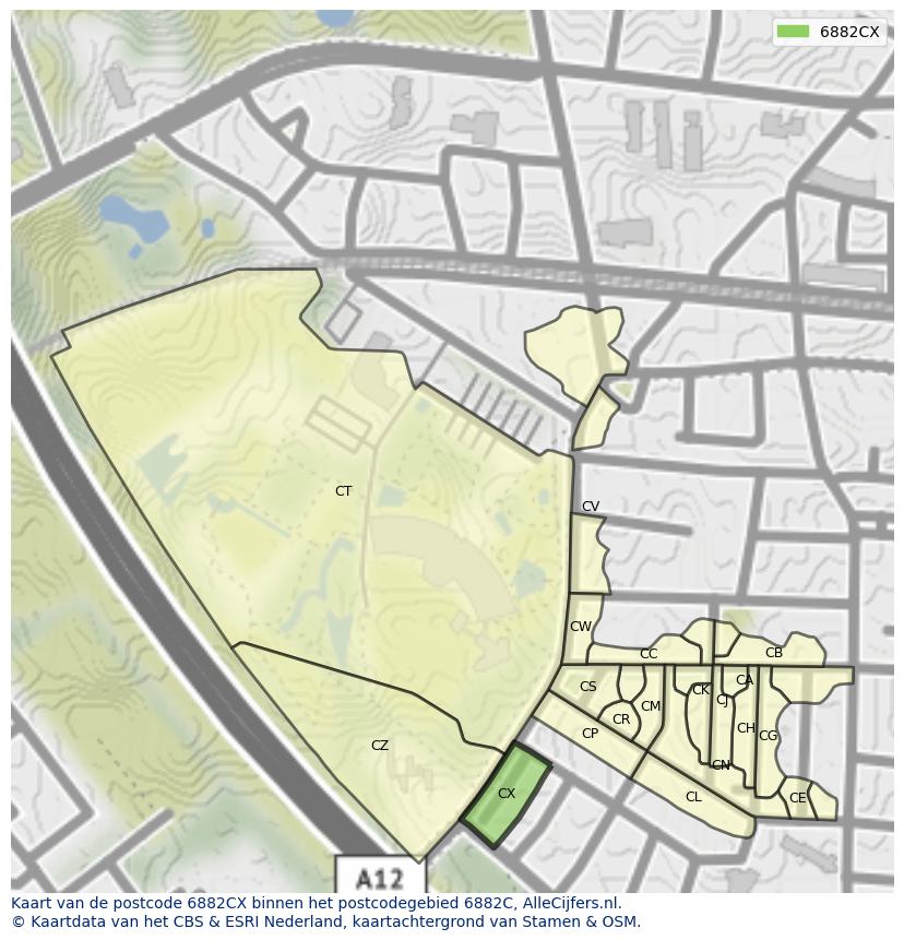 Afbeelding van het postcodegebied 6882 CX op de kaart.