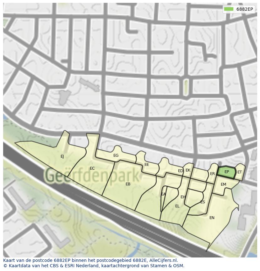 Afbeelding van het postcodegebied 6882 EP op de kaart.
