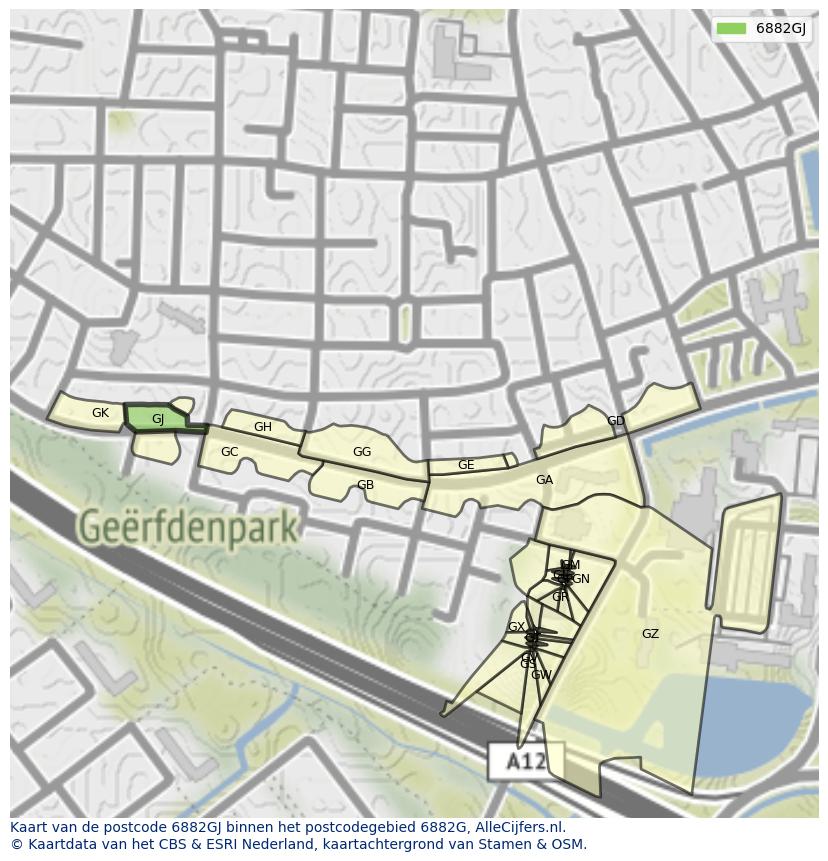 Afbeelding van het postcodegebied 6882 GJ op de kaart.