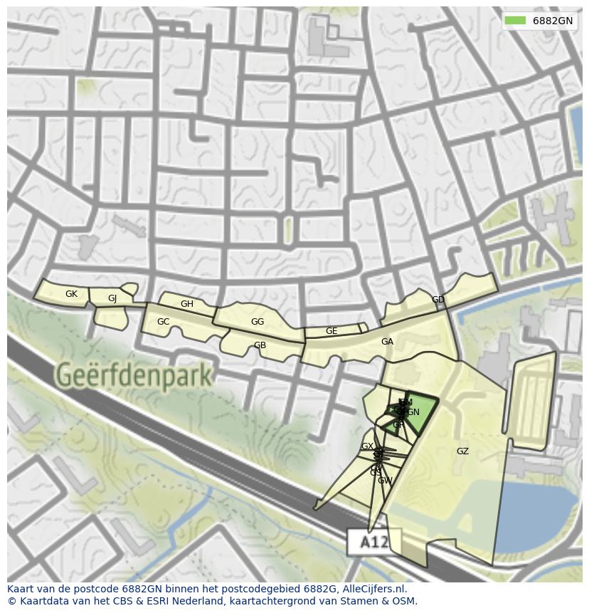 Afbeelding van het postcodegebied 6882 GN op de kaart.