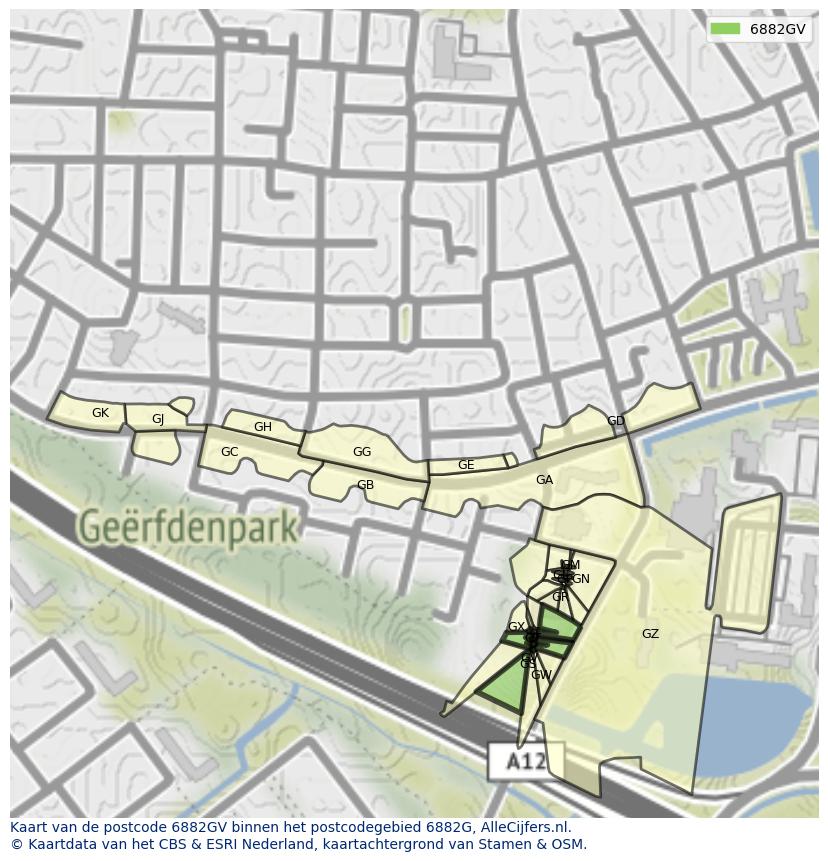 Afbeelding van het postcodegebied 6882 GV op de kaart.