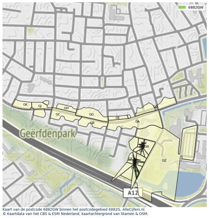 Afbeelding van het postcodegebied 6882 GW op de kaart.