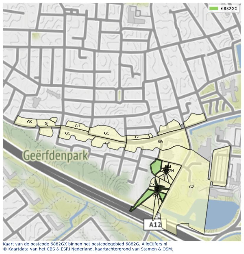Afbeelding van het postcodegebied 6882 GX op de kaart.