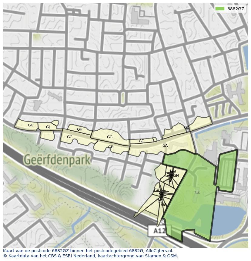 Afbeelding van het postcodegebied 6882 GZ op de kaart.