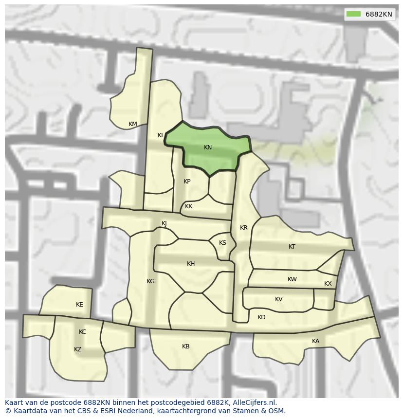 Afbeelding van het postcodegebied 6882 KN op de kaart.