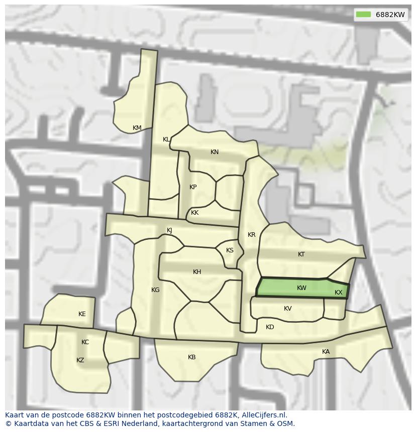Afbeelding van het postcodegebied 6882 KW op de kaart.