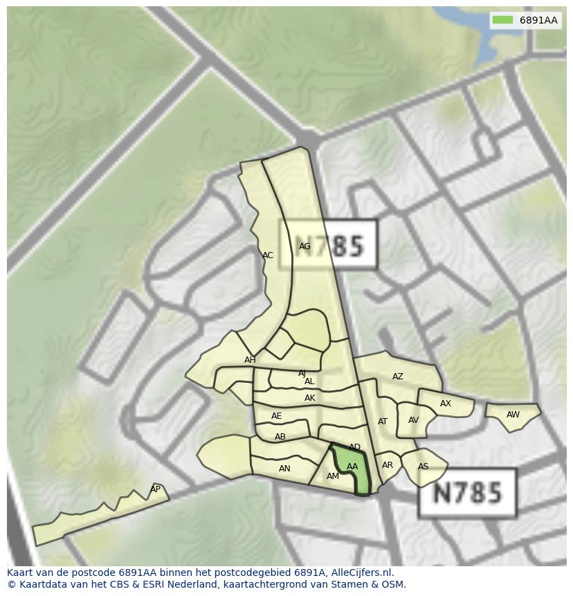 Afbeelding van het postcodegebied 6891 AA op de kaart.