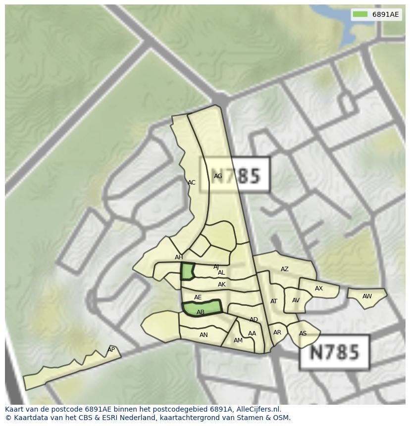 Afbeelding van het postcodegebied 6891 AE op de kaart.