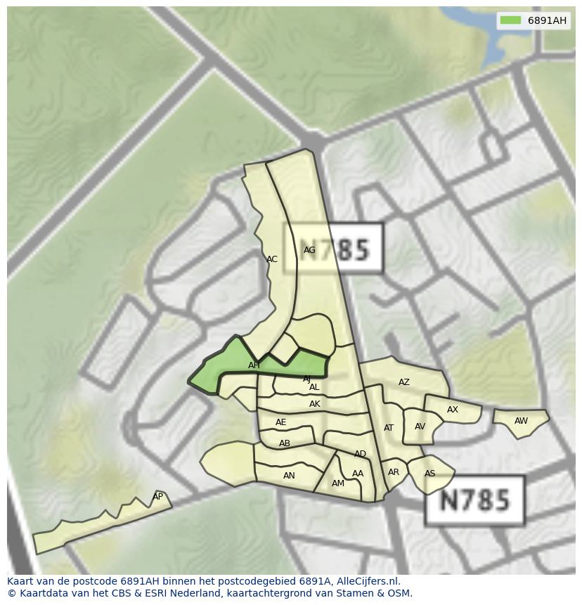 Afbeelding van het postcodegebied 6891 AH op de kaart.