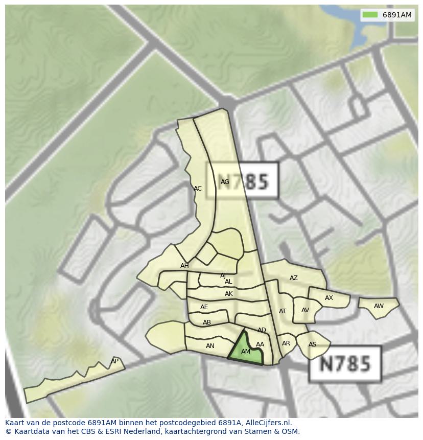 Afbeelding van het postcodegebied 6891 AM op de kaart.