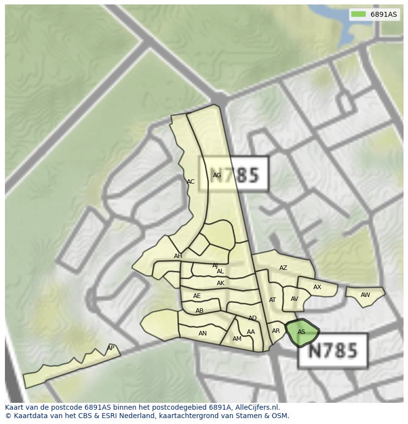 Afbeelding van het postcodegebied 6891 AS op de kaart.