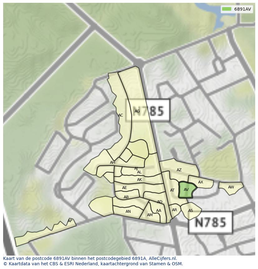 Afbeelding van het postcodegebied 6891 AV op de kaart.