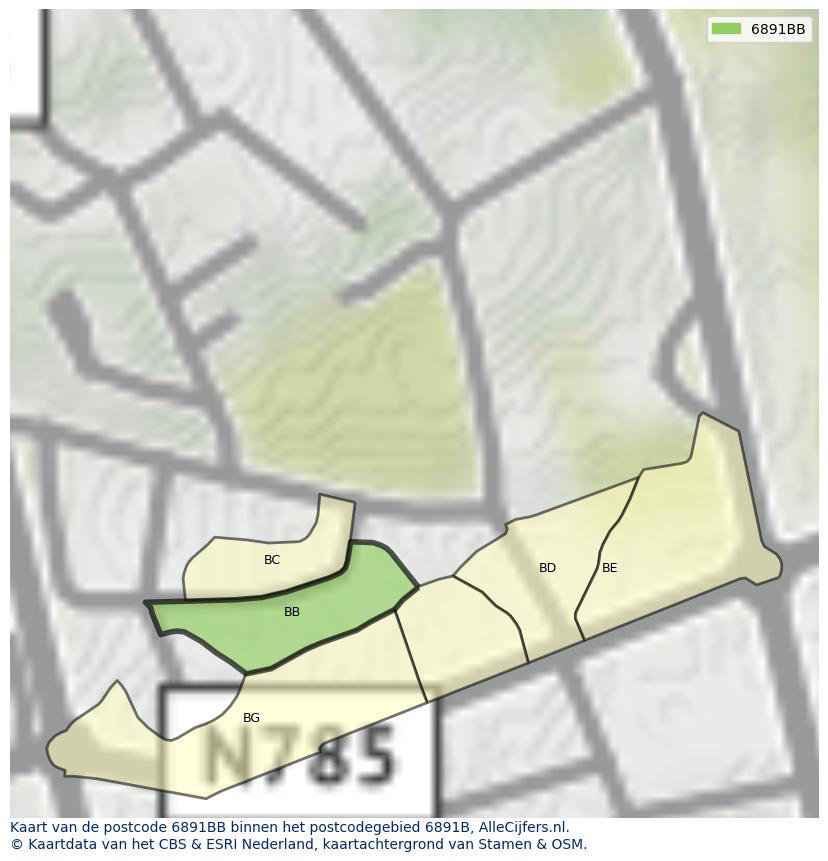 Afbeelding van het postcodegebied 6891 BB op de kaart.