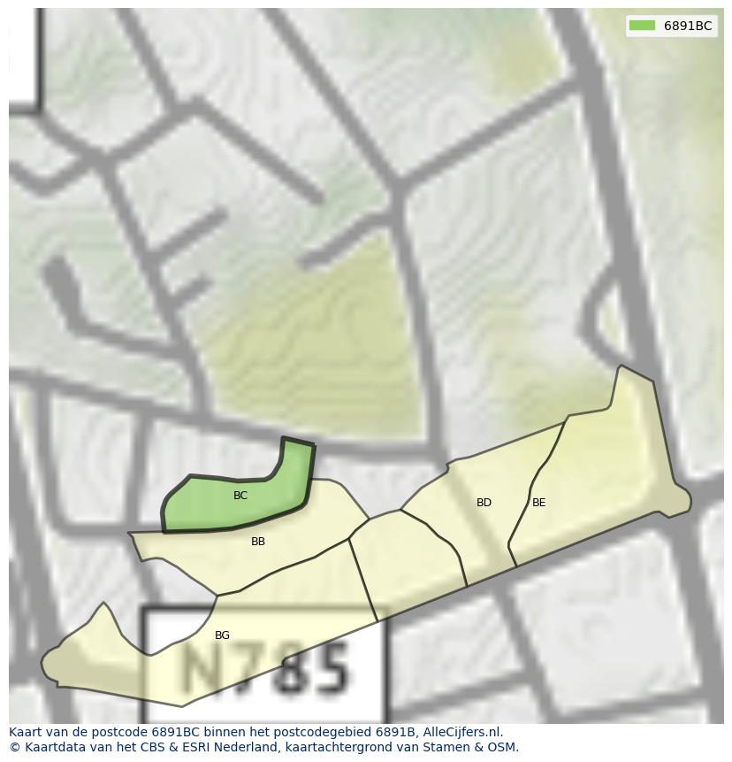 Afbeelding van het postcodegebied 6891 BC op de kaart.