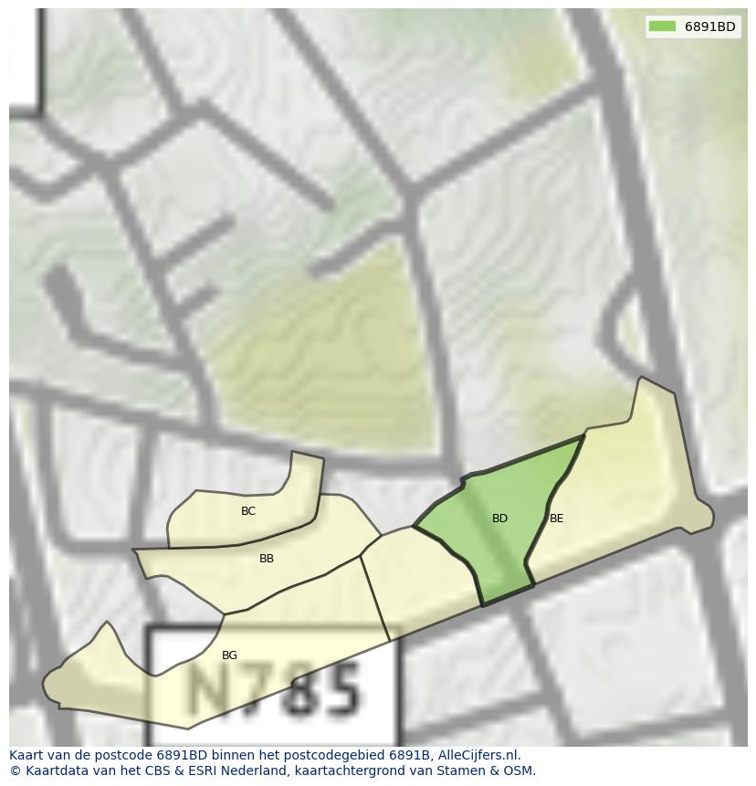 Afbeelding van het postcodegebied 6891 BD op de kaart.