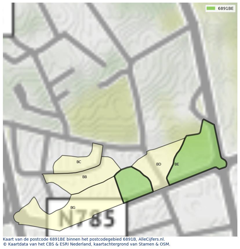 Afbeelding van het postcodegebied 6891 BE op de kaart.