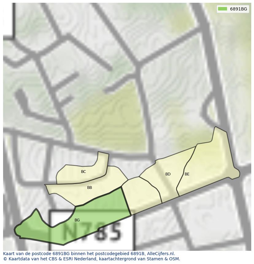 Afbeelding van het postcodegebied 6891 BG op de kaart.