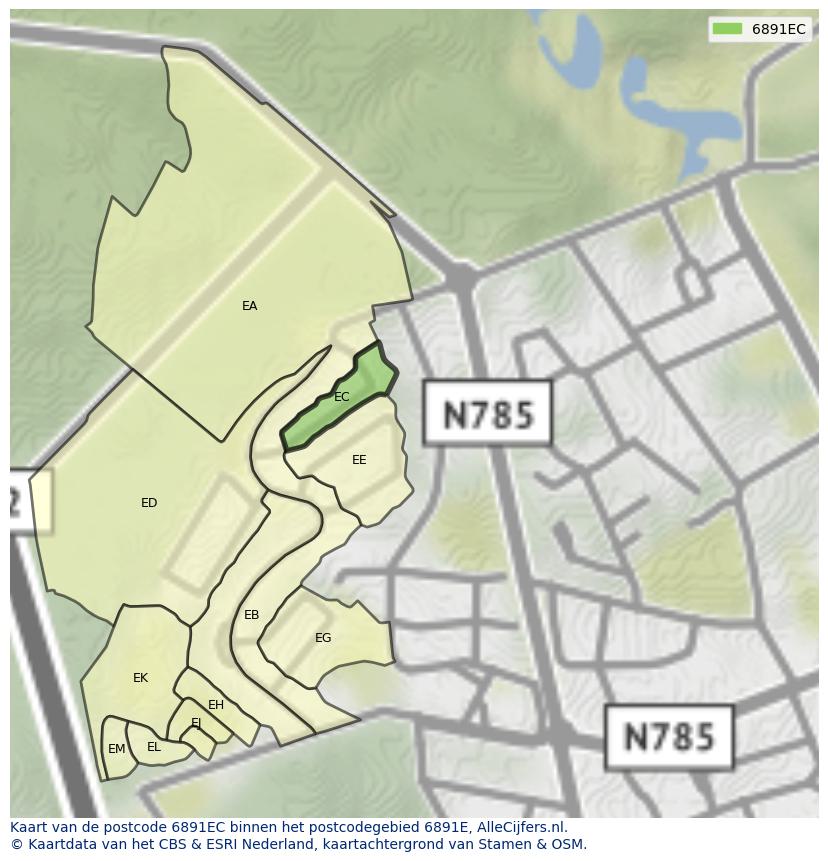 Afbeelding van het postcodegebied 6891 EC op de kaart.