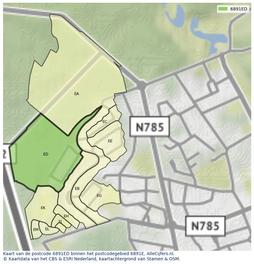 Afbeelding van het postcodegebied 6891 ED op de kaart.