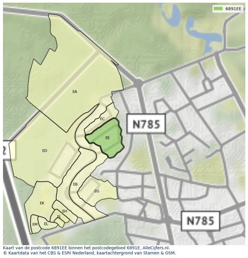 Afbeelding van het postcodegebied 6891 EE op de kaart.