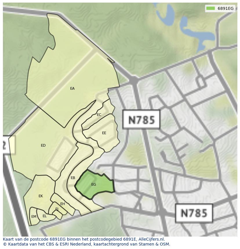 Afbeelding van het postcodegebied 6891 EG op de kaart.