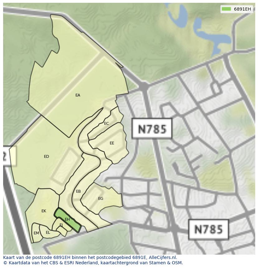 Afbeelding van het postcodegebied 6891 EH op de kaart.